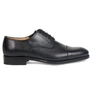 Derby 10307 à lacets en cuir lisse noir avec empiècements